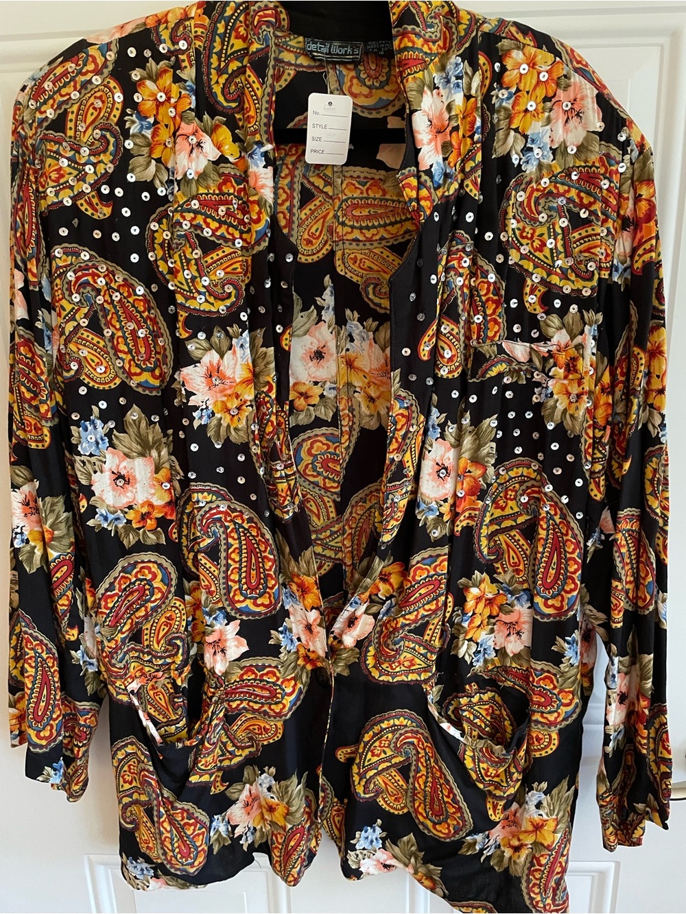 Detail Works Vintage 1980’s Black Multi Floral Paisley Blazer/Jacket, Sz 16! 🍁